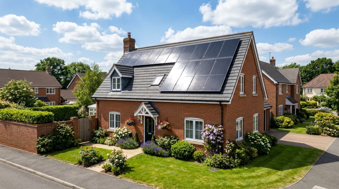 A UK house roof with a clean array of solar panels — Moore & Franks, Devon — Brixham